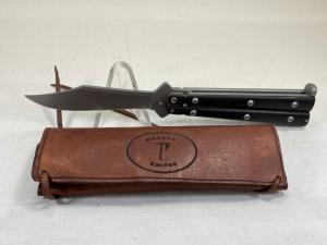 Early/Vintage WALTER ERICKSON Custom Dark Brown Balisong Butterfly w/ Pouch 