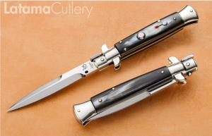 Latama Italy New 9-inch 5mm Picklock Brazilian Black & White Horn Auto Stiletto