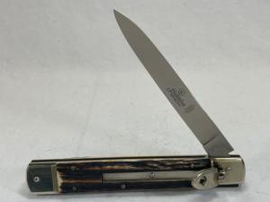HUBERTUS KNIVES 10-inch Genuine Stag Drop Point Leverlock Automatic