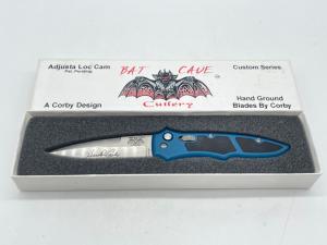 BAT CAVE CUTLERY Harold Corby Design Blue Automatic w/ OMP Box