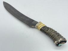 SHIVA KI Bladesmith Ivory & Horn Turquoise Butt Cap Skinner w/ Sheath
