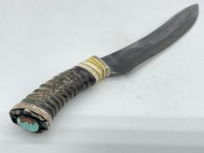 SHIVA KI Bladesmith Ivory & Horn Turquoise Butt Cap Skinner w/ Sheath