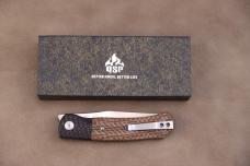 QSP Gannet - 3.25" 154CM, Tan Micarta/Red CF Folding QS137B