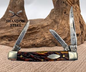 Western USA Vintage 3 Blade Stockman Knife Jigged Delrin 445 A Carbon Steel131
