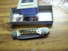 Hubertus Knife Solingen, Germany Large Size 11 Spear-Point Blade Genuine Stag/Antler NIB