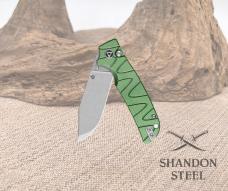 QSP Kali Button Lock Pocket Knife 14C28N Blade Green Aluminium Handle QS159-E1