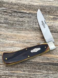 GEC NORTHFIELD ** 235120-L ANTIQUE AUTUMN NATURAL BONE PIONEER TRAPPER 1095 CARBON STEEL KNIFE