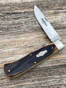 GEC NORTHFIELD ** 235120-L ANTIQUE AUTUMN NATURAL BONE PIONEER TRAPPER 1095 CARBON STEEL KNIFE