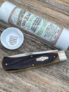 GEC NORTHFIELD ** 235120-L ANTIQUE AUTUMN NATURAL BONE PIONEER TRAPPER 1095 CARBON STEEL KNIFE