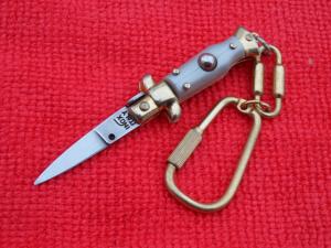 NOS 2-3/4" Ivory 24kt Gold Mini Stiletto Keychain Knife -made in Italy