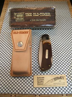 SCHRADE OLD TIMER 51OT "BIG TIMER" VINTAGE USA MADE FOLDING LOCK BACK KNIFE, SHEATH, BOX AND PAPERS
