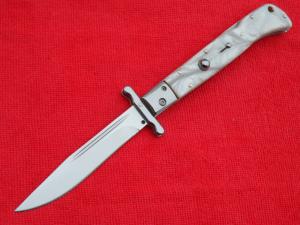 New 11" Italian Roma style Swinguard Switchblade knife Pearl white handles