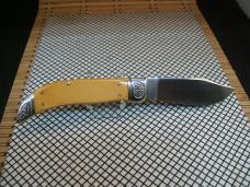 SCHRADE SC535 VINTAGE 1984 LINEN MICARTA CLASP CLIP POINT FOLDING KNIFE WITH CARVED SILVER BOLSTERS