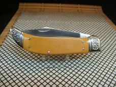 SCHRADE SC535 VINTAGE 1984 LINEN MICARTA CLASP CLIP POINT FOLDING KNIFE WITH CARVED SILVER BOLSTERS