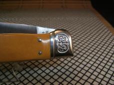 SCHRADE SC535 VINTAGE 1984 LINEN MICARTA CLASP CLIP POINT FOLDING KNIFE WITH CARVED SILVER BOLSTERS