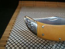 SCHRADE SC535 VINTAGE 1984 LINEN MICARTA CLASP CLIP POINT FOLDING KNIFE WITH CARVED SILVER BOLSTERS