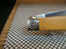 SCHRADE SC535 VINTAGE 1984 LINEN MICARTA CLASP CLIP POINT FOLDING KNIFE WITH CARVED SILVER BOLSTERS