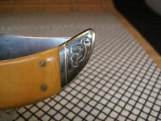 SCHRADE SC535 VINTAGE 1984 LINEN MICARTA CLASP CLIP POINT FOLDING KNIFE WITH CARVED SILVER BOLSTERS