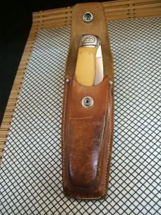 SCHRADE SC535 VINTAGE 1984 LINEN MICARTA CLASP CLIP POINT FOLDING KNIFE WITH CARVED SILVER BOLSTERS