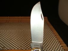 SCHRADE SC535 VINTAGE 1984 LINEN MICARTA CLASP CLIP POINT FOLDING KNIFE WITH CARVED SILVER BOLSTERS