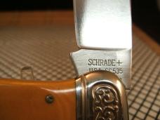 SCHRADE SC535 VINTAGE 1984 LINEN MICARTA CLASP CLIP POINT FOLDING KNIFE WITH CARVED SILVER BOLSTERS
