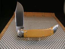 SCHRADE SC535 VINTAGE 1984 LINEN MICARTA CLASP CLIP POINT FOLDING KNIFE WITH CARVED SILVER BOLSTERS