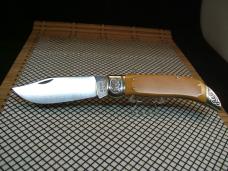 SCHRADE SC535 VINTAGE 1984 LINEN MICARTA CLASP CLIP POINT FOLDING KNIFE WITH CARVED SILVER BOLSTERS