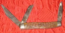 SCHRADE WALDEN 3 blade stock knife w/peach seed bone scales