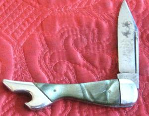 JACKSON, Fremont, OH 1bl "LEG KNIFE w/Green Pyremite scales