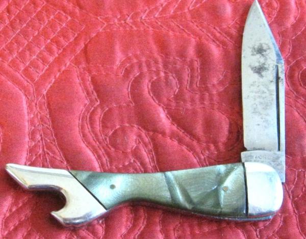 JACKSON, Fremont, OH 1bl "LEG KNIFE w/Green Pyremite scales