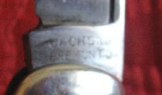 JACKSON, Fremont, OH 1bl "LEG KNIFE w/Green Pyremite scales