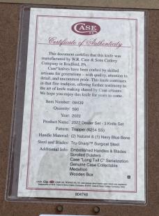 CASE XX ** 2022 DEALER SET - 3 KNIFE SET - TRAPPER - HAS COA