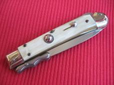 Italian MEDICI White Horn Swing Guard STILETTO Switchblade Knife - New Old Stock!