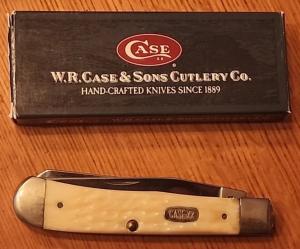 CASE XX USA 3 DOT 1997 WHITE JIGGED BONE LARGE TRAPPER POCKETKNIFE 6254 SS