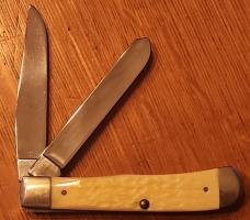CASE XX USA 3 DOT 1997 WHITE JIGGED BONE LARGE TRAPPER POCKETKNIFE 6254 SS