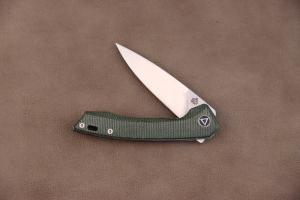 QSP Leopard - 3.0" 14C28N, Green Micarta Folding QS135C