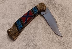 David (Dave) Yellowhorse Buck Model 112 Knife, Confederate Flag Limited edition SN 0539