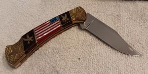 David (Dave) Yellowhorse Buck Model 112 Knife, Flag Knife with 2 eagles Limited edition SN 1048