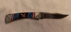 David (Dave) Yellowhorse "Damascus - Custom"  Eagle knife.  In display case. SN 0224