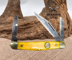 Boker Vintage Yellow Bone Handle Folding Pocketknife 3 Blade CarbonStockman (19)
