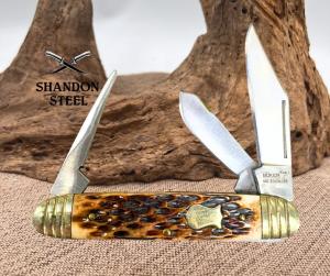 Boker Plus Amber Jigged Bone 3-Blade Stockman Folding Pocket Knife (64)