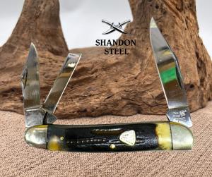 Frost Cutlery Split Back Whittler Burnt Bonestag Handles 3 Blade Knife (145)