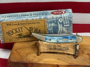 CASE XX USA 2006 TINY TOOTHPICK 610096 SS CARIBBEAN BLUE BONE HANDLES SCROLLED BOLSTERS 1 OF 100