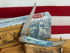 CASE XX USA 2006 TINY TOOTHPICK 610096 SS CARIBBEAN BLUE BONE HANDLES SCROLLED BOLSTERS 1 OF 100