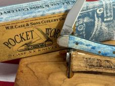 CASE XX USA 2006 TINY TOOTHPICK 610096 SS CARIBBEAN BLUE BONE HANDLES SCROLLED BOLSTERS 1 OF 100