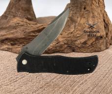 Drop Point Black Folding Pocketknife Textured Metal Handle Thumb stud (170)