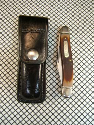 SCHRADE OLD TIMER 858OT LUMBERJACK VINTAGE U.S.A. CARBON STEEL BLADES UNUSED POCKET KNIFE W/SHEATH