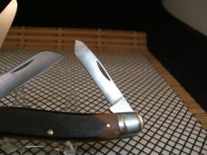 SCHRADE OLD TIMER 858OT LUMBERJACK VINTAGE U.S.A. CARBON STEEL BLADES UNUSED POCKET KNIFE W/SHEATH