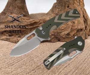 CIVIVI Vexron Flipper & Thumb Hole & Button Lock Knife Green & Tan G10 C24066-2