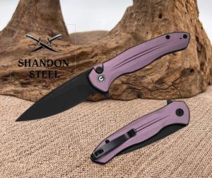 CIVIVI Button Lock Kitefin Flipper Pocket Knife Purple Aluminum Handle C24091-3